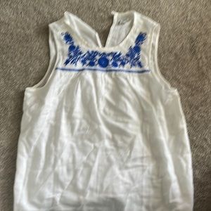 JCrew white with blue embroidered flowers size 10 tank top
